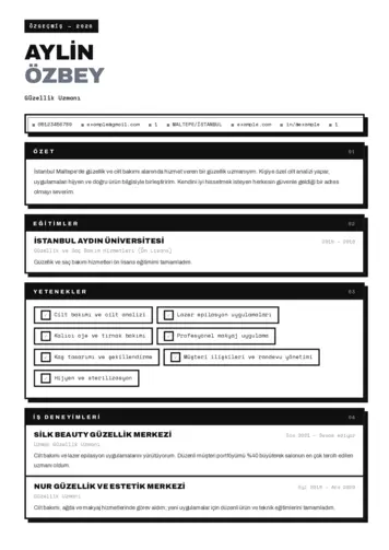 Güzellik Uzmanı Cv Örnekleri  cv indir
